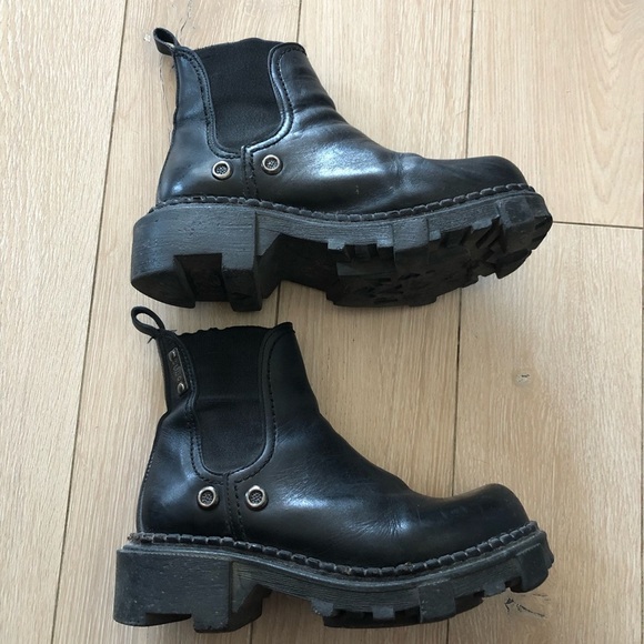 Vintage Destroy Platform Chunky Heel Leather Boots US Size 5.5 - Picture 3 of 14